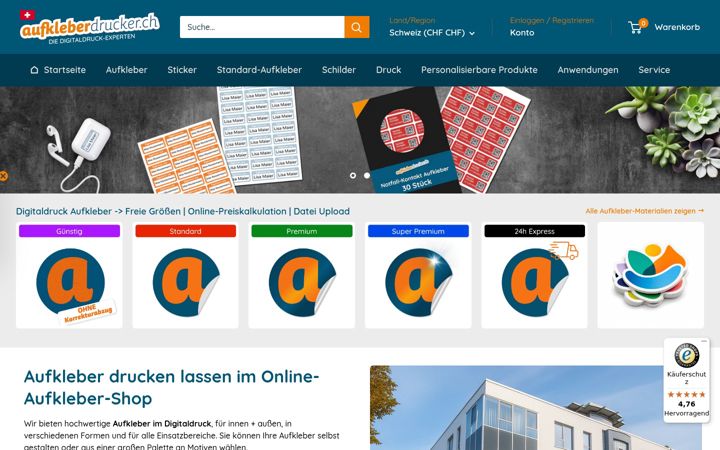 Screenshot of aufkleberdrucker.ch