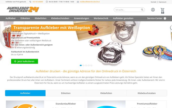 Screenshot of aufkleberdrucker24.at