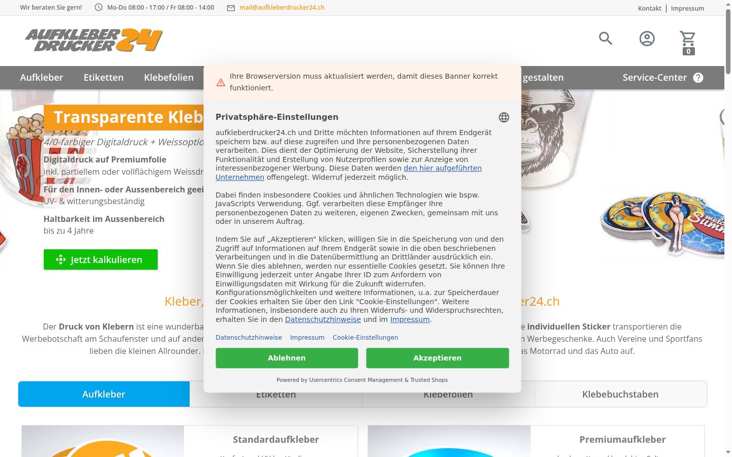 Sutikimo reklamjuostės, rodytos prieš bet kokią sąveiką, ekrano kopija