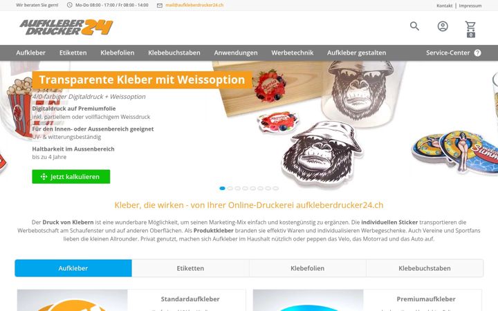 Screenshot of aufkleberdrucker24.ch