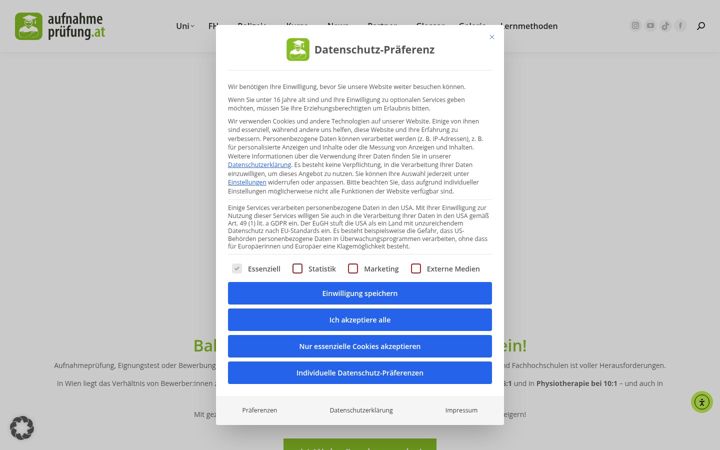 Képernyőkép: aufnahmepruefung.at
