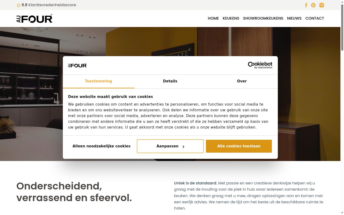 Captura de pantalla del banner de consentimiento mostrado antes de cualquier interacción
