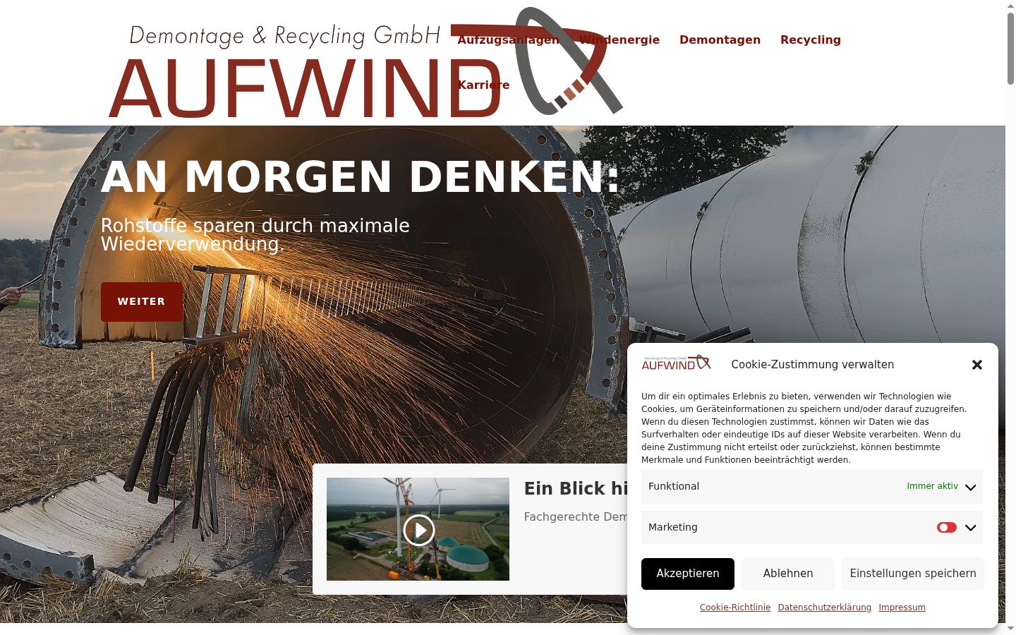 Screenshot des Einwilligungsbanners vor jeglicher Interaktion
