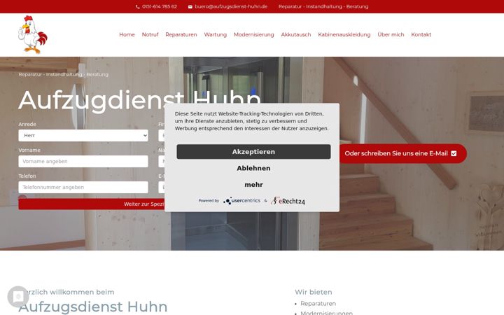 Screenshot of aufzugsdienst-huhn.de