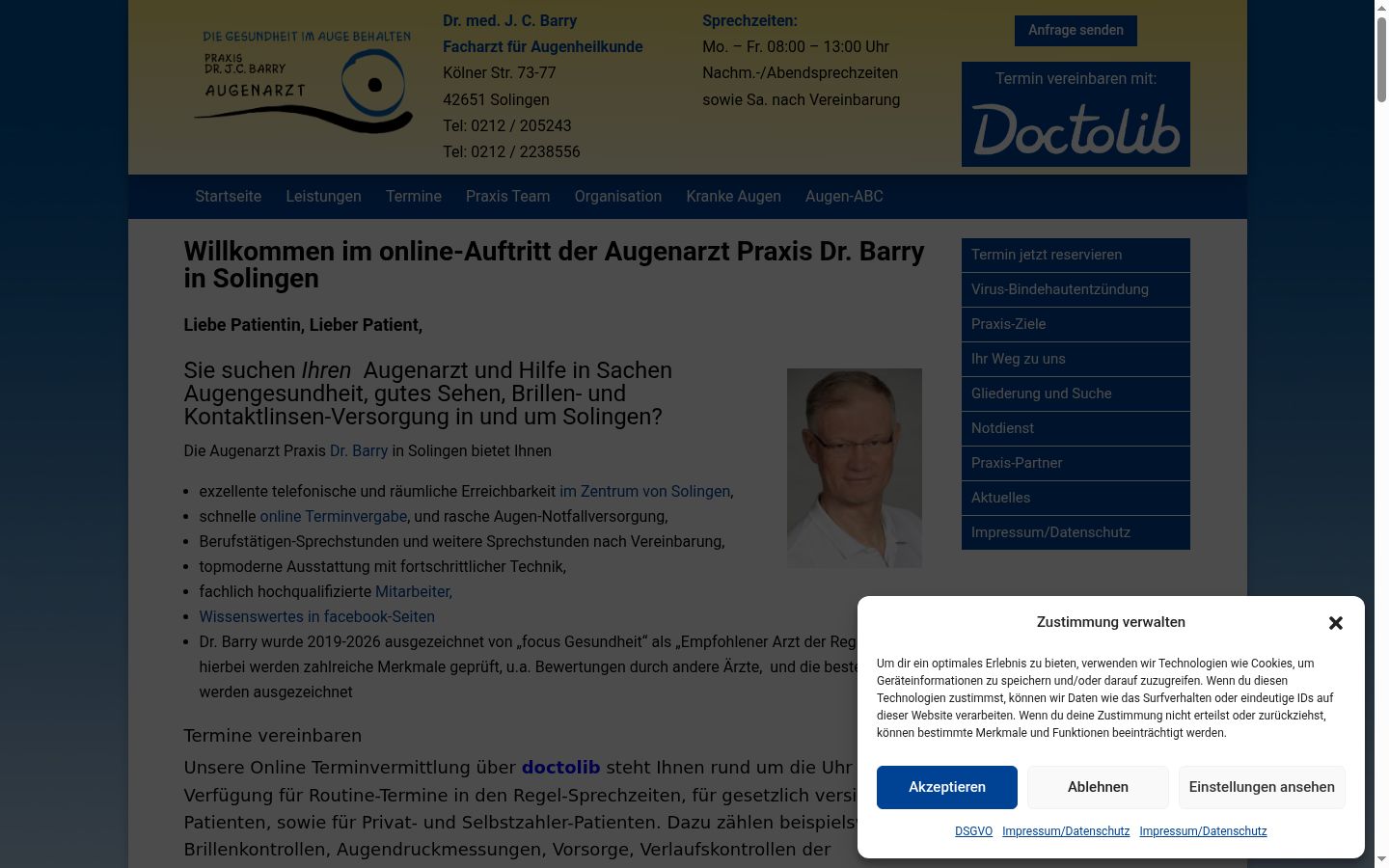 Screenshot des Einwilligungsbanners vor jeglicher Interaktion