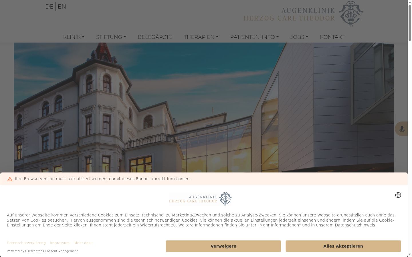 Screenshot des Einwilligungsbanners vor jeglicher Interaktion