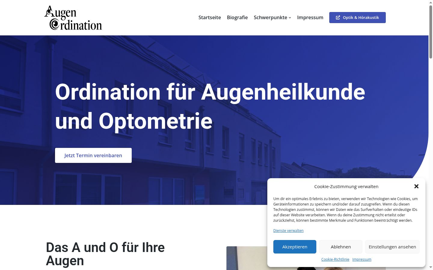 Screenshot des Einwilligungsbanners vor jeglicher Interaktion