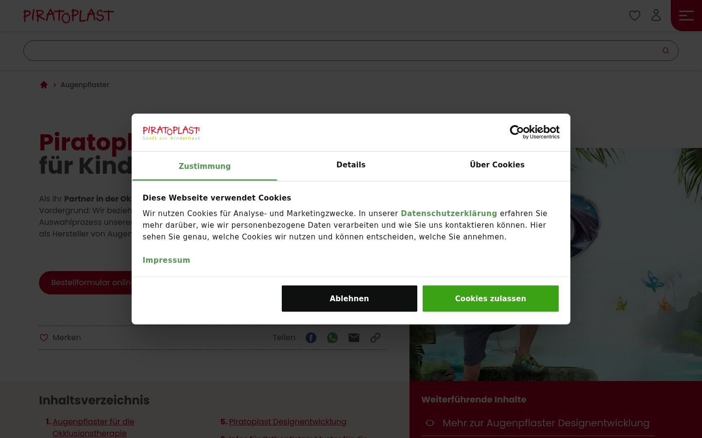 Screenshot des Einwilligungsbanners vor jeglicher Interaktion