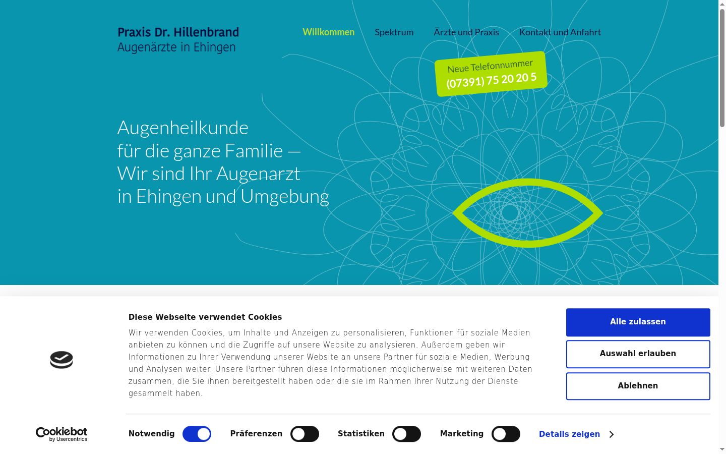 Screenshot des Einwilligungsbanners vor jeglicher Interaktion