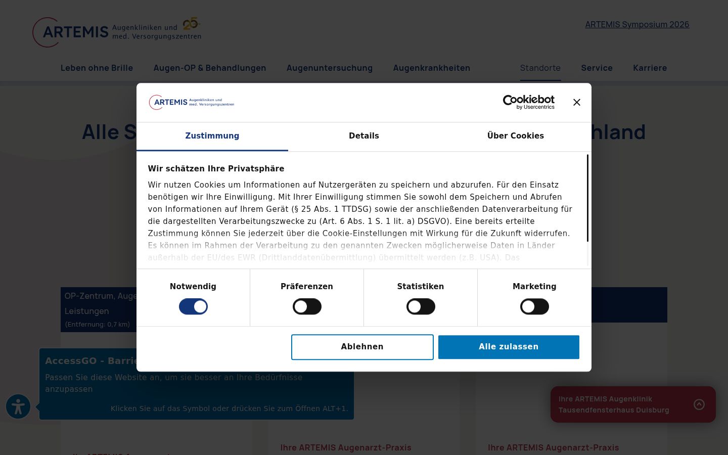 Capture d'écran de la bannière de consentement affichée avant toute interaction