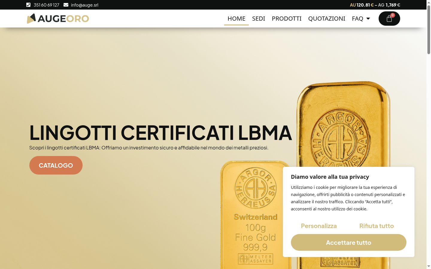 Screenshot del banner di consenso mostrato prima di qualsiasi interazione