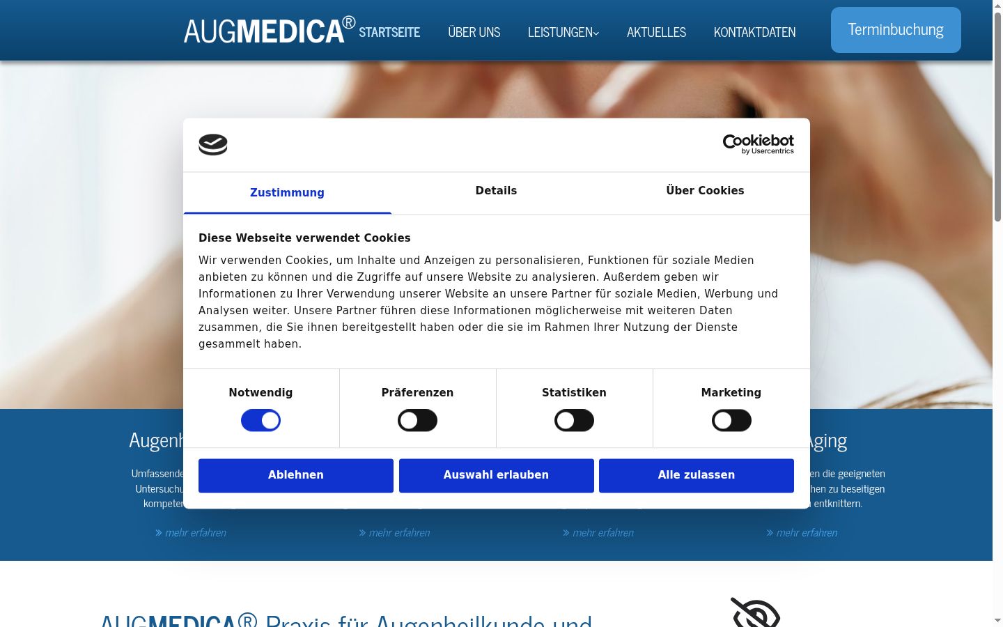 Screenshot des Einwilligungsbanners vor jeglicher Interaktion