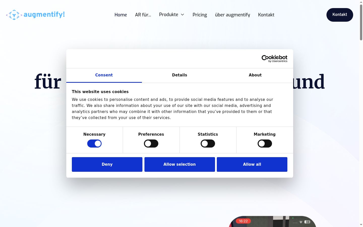 Screenshot of the consent banner shown before any interaction