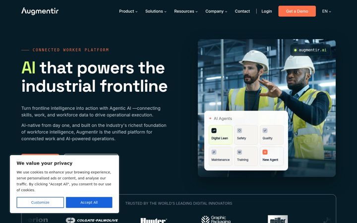 Екранна снимка на augmentir.com