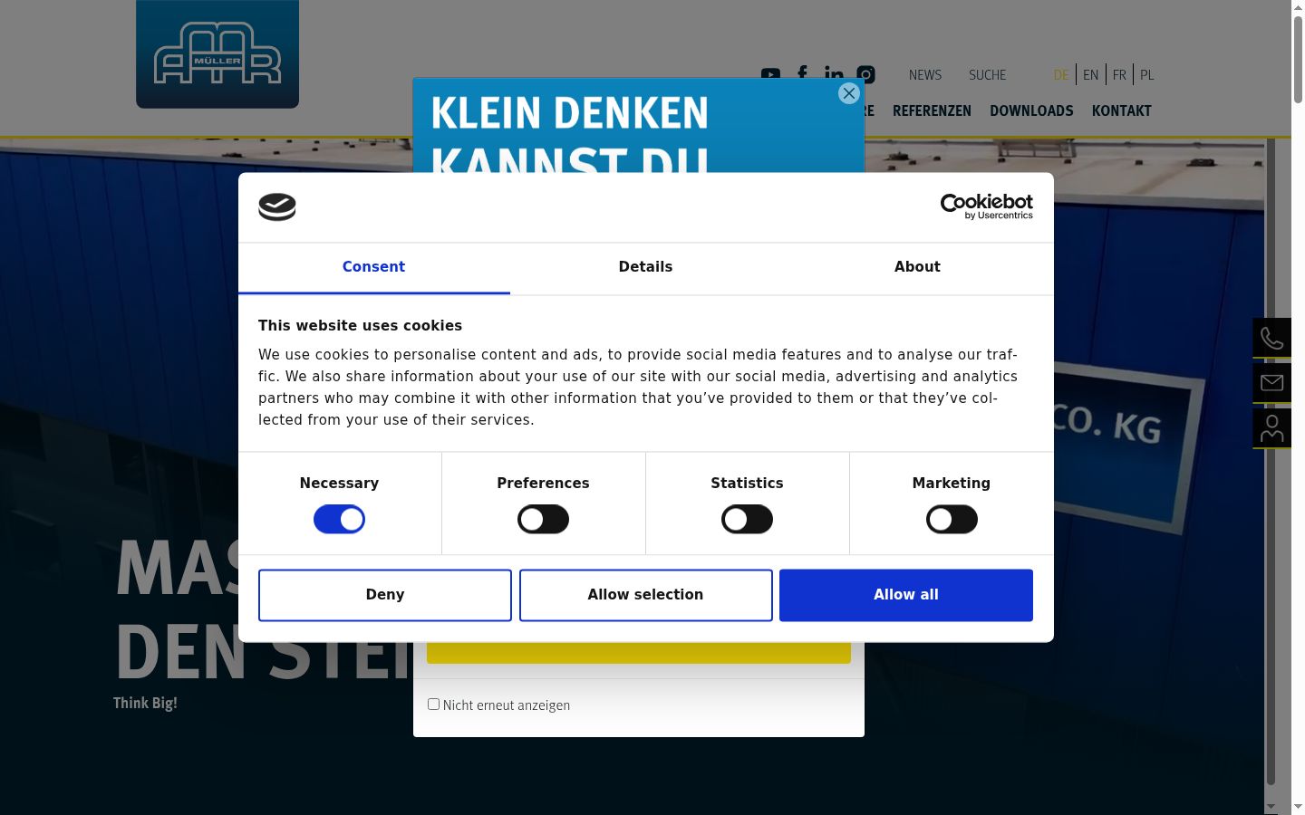 Screenshot van de toestemmingsbanner zoals getoond vóór enige interactie
