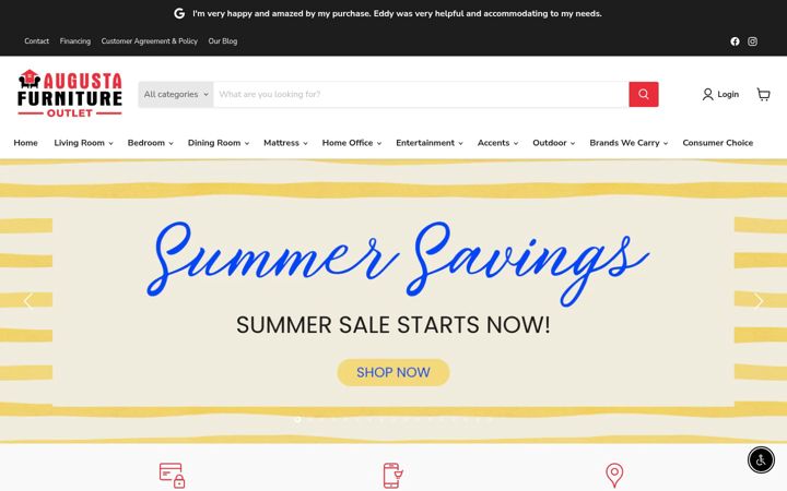 Kuvakaappaus sivustosta augustafurnitureoutlet.com