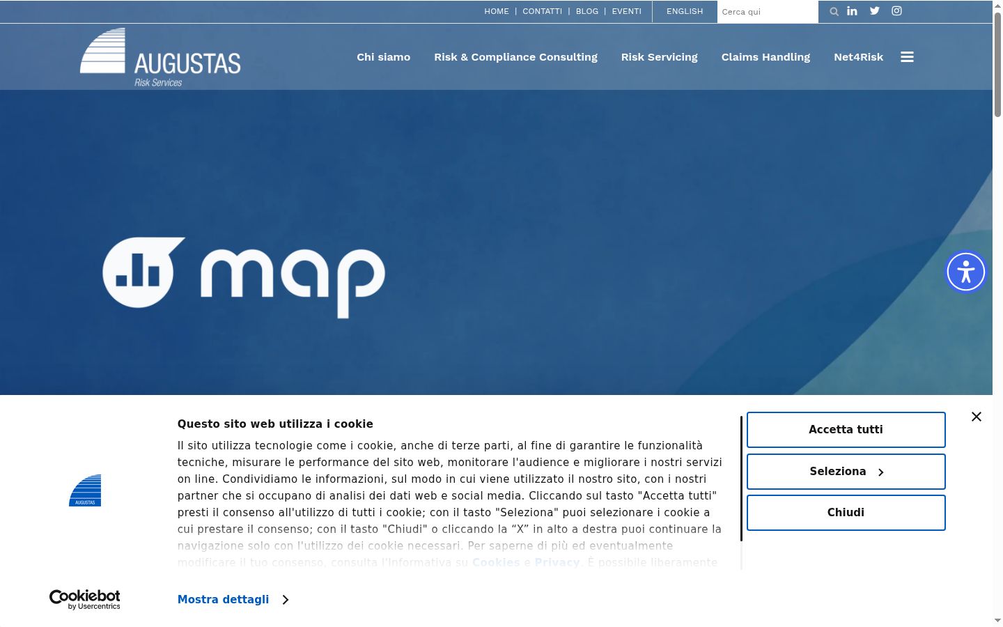 Screenshot del banner di consenso mostrato prima di qualsiasi interazione