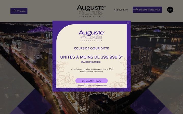 Captură de ecran a augusteetlouiscondos.com