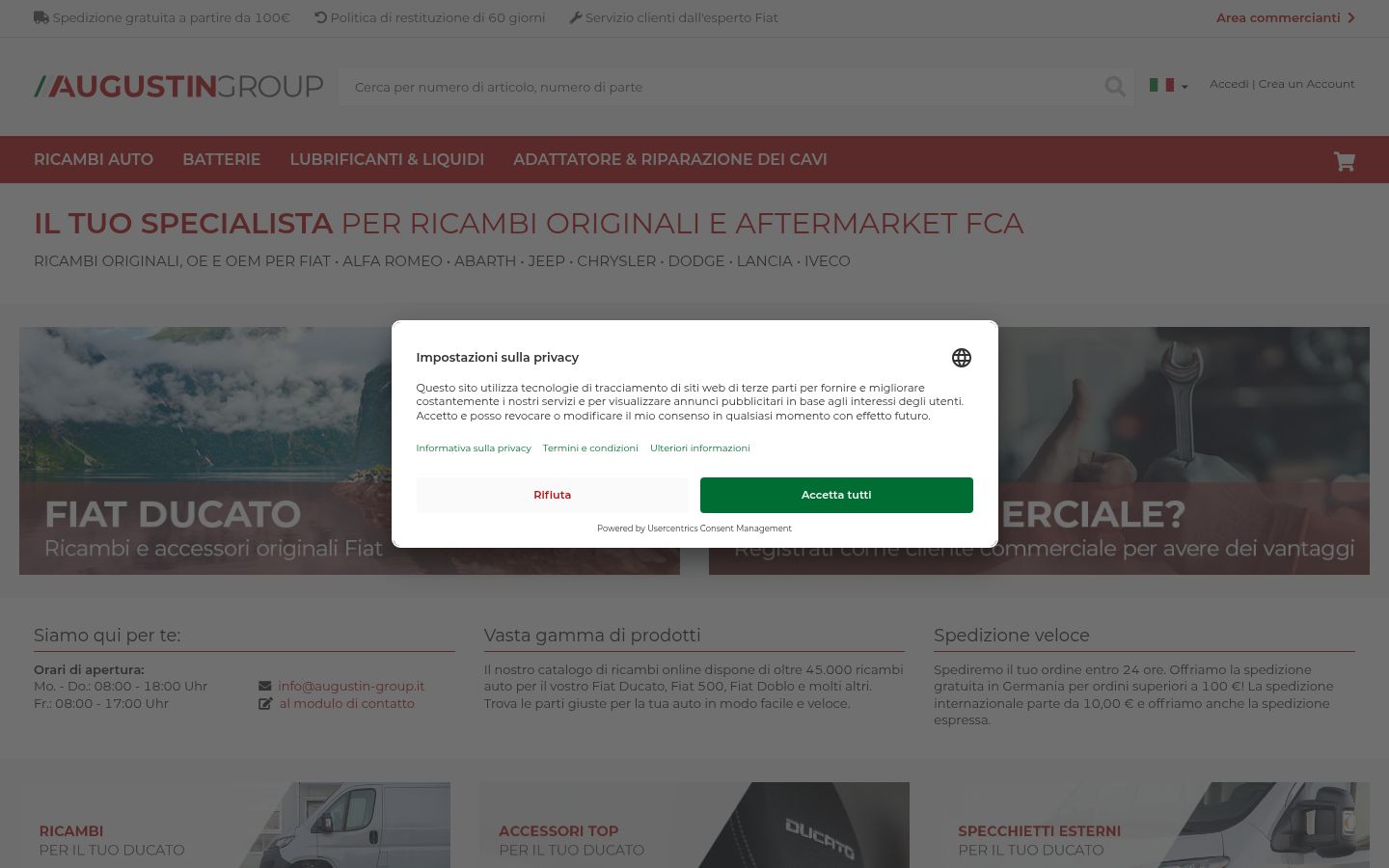Screenshot del banner di consenso mostrato prima di qualsiasi interazione
