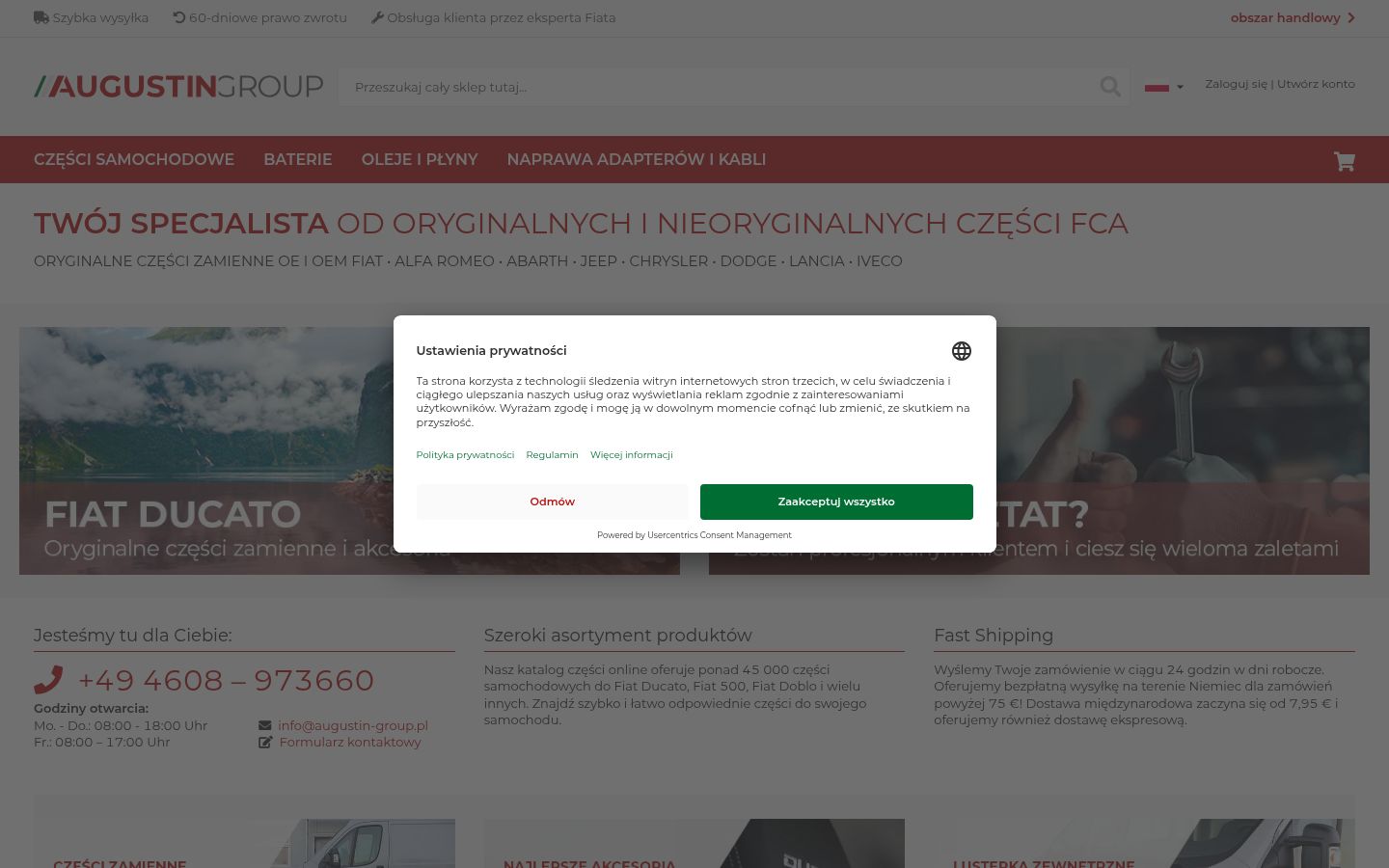 Zrzut ekranu banera zgody wyświetlanego przed jakąkolwiek interakcją