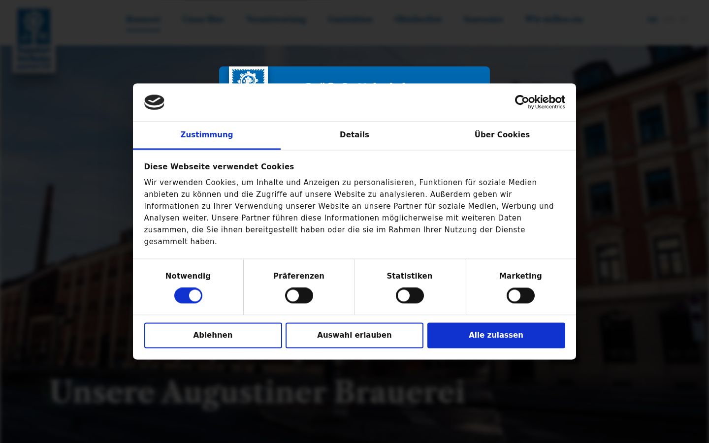 Screenshot del banner di consenso mostrato prima di qualsiasi interazione