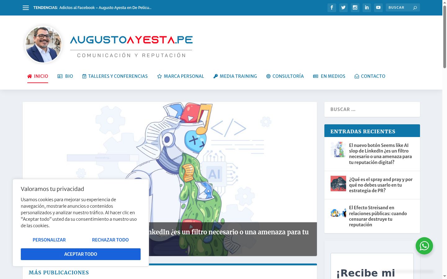 Capture d'écran de la bannière de consentement affichée avant toute interaction