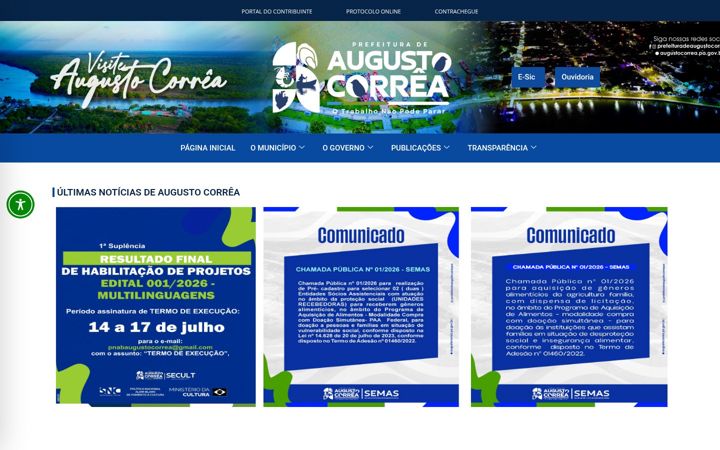 Screenshot of augustocorrea.pa.gov.br