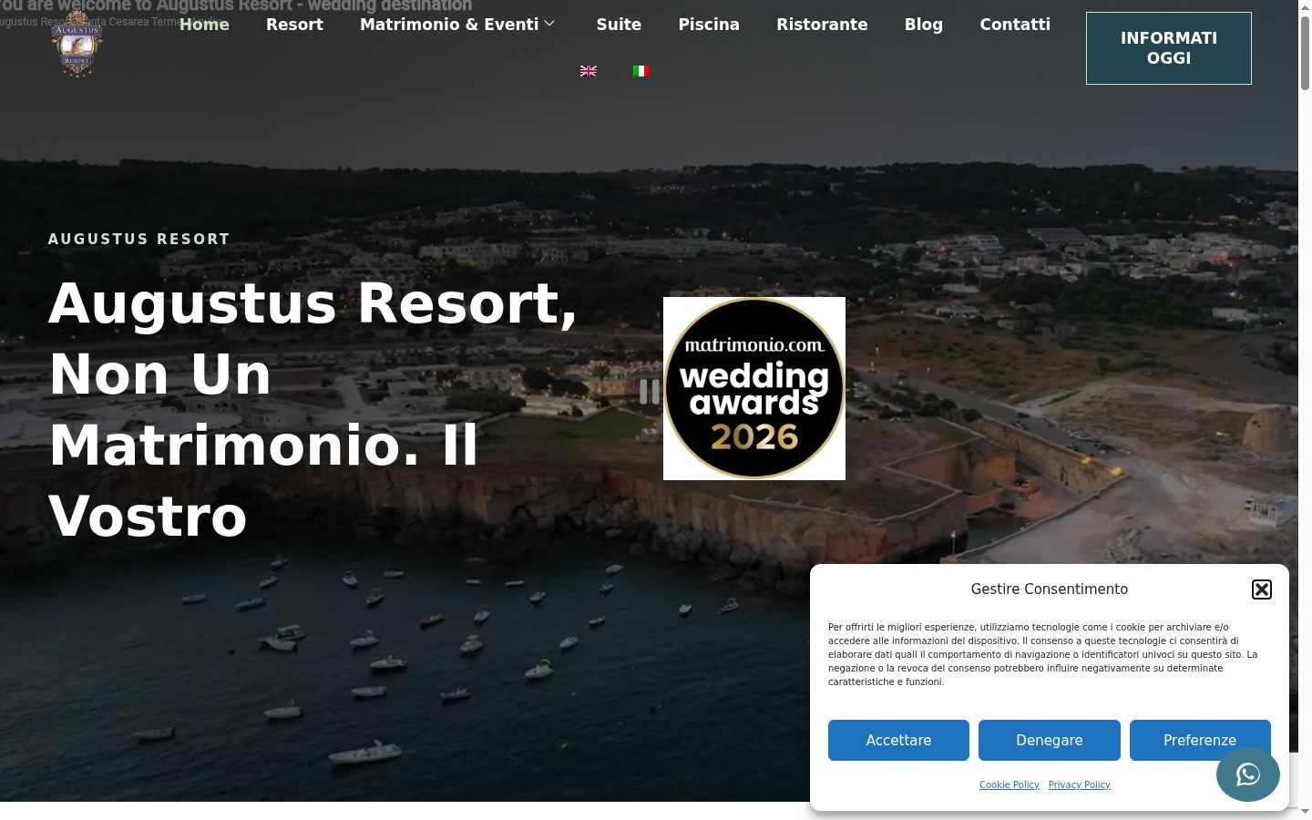 Screenshot del banner di consenso mostrato prima di qualsiasi interazione