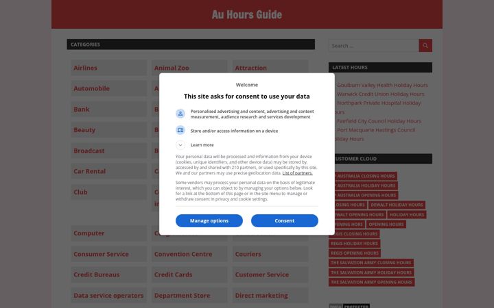 Ekrānuzņēmums no auhoursguide.com