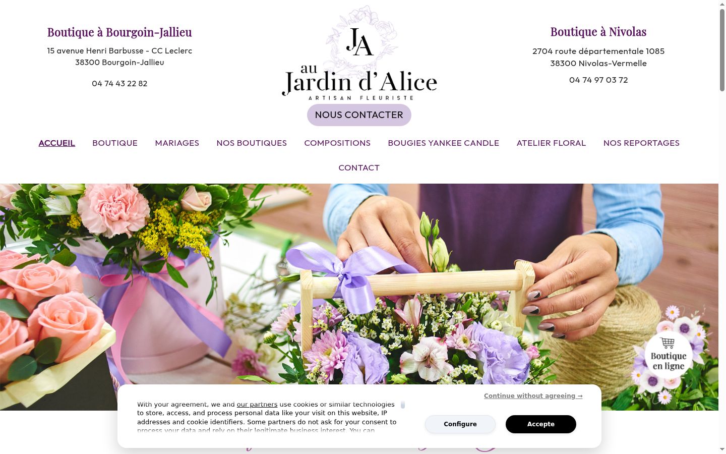 Capture d'écran de la bannière de consentement affichée avant toute interaction