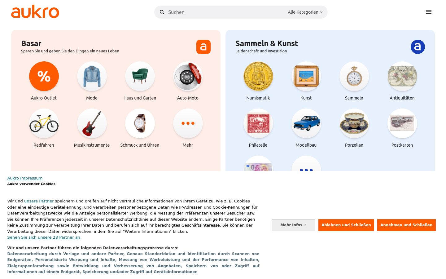 Snímka obrazovky banera súhlasu zobrazeného pred akoukoľvek interakciou