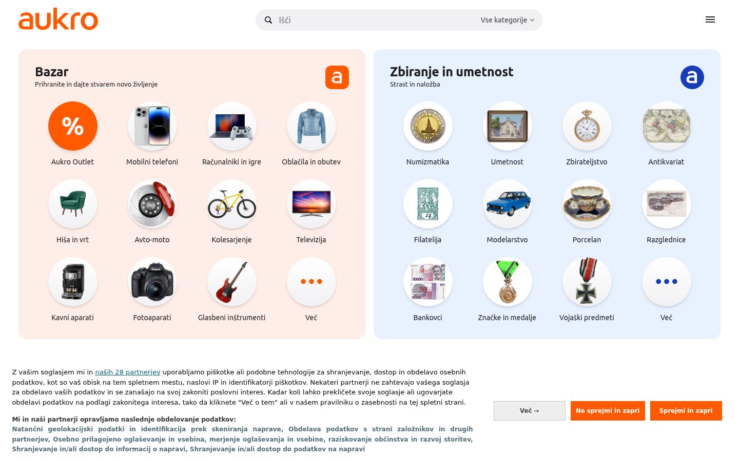 Snímka obrazovky banera súhlasu zobrazeného pred akoukoľvek interakciou