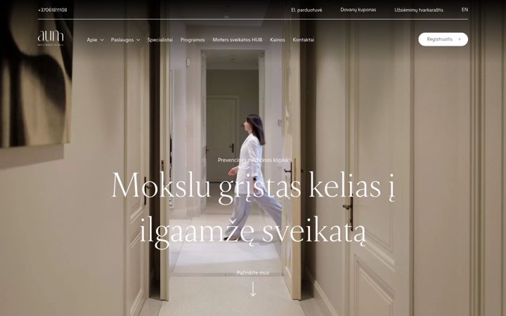 Snímek obrazovky aumclinic.lt