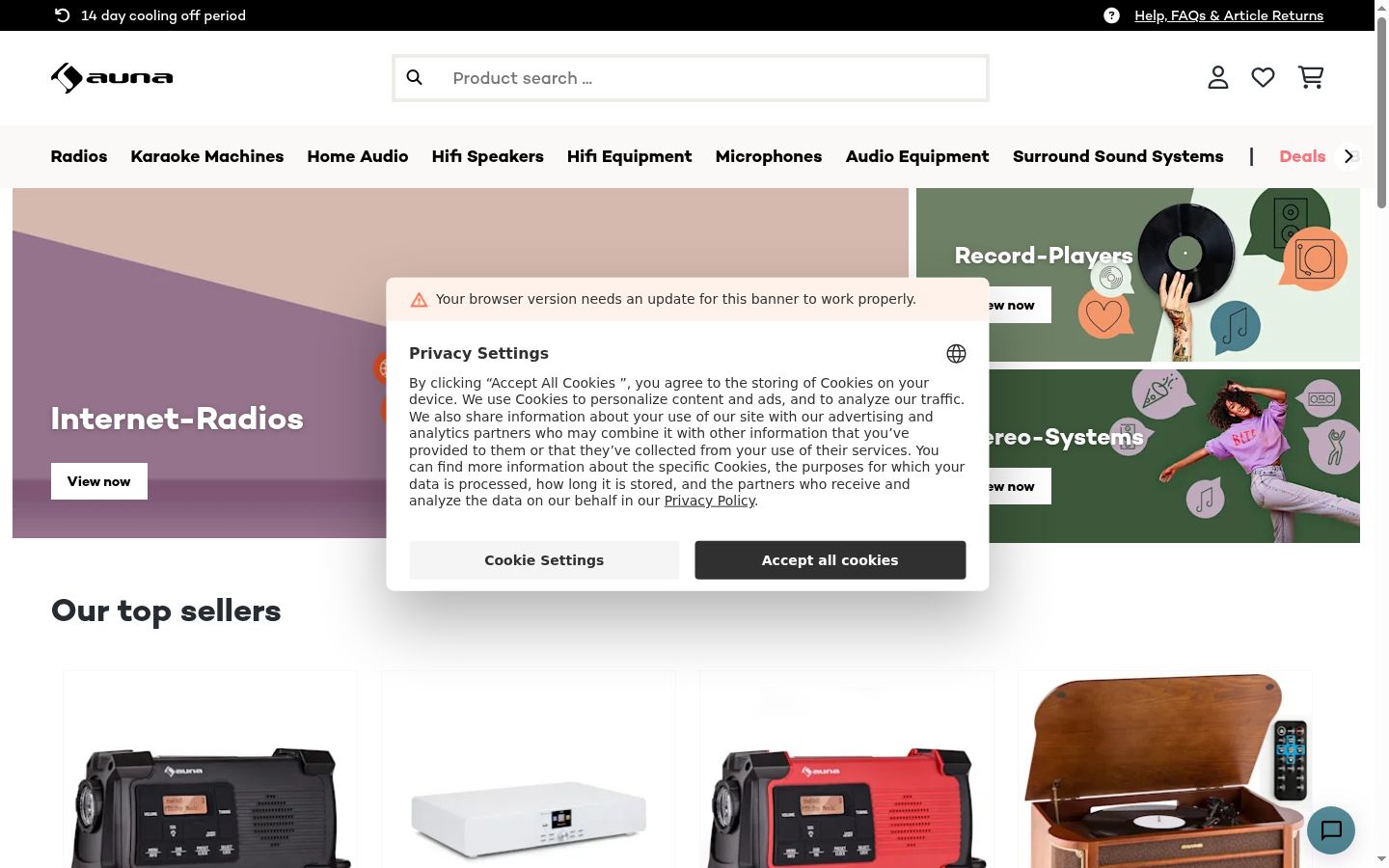 Screenshot του banner συγκατάθεσης που εμφανίστηκε πριν από οποιαδήποτε αλληλεπίδραση