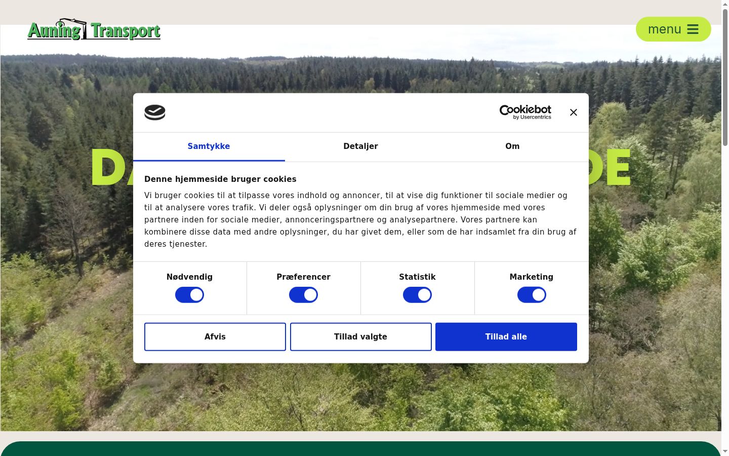 Skærmbillede af samtykkebanneret, som det blev vist før nogen interaktion