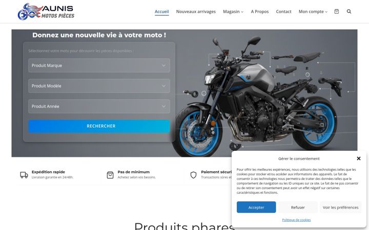Skærmbillede af aunismotospieces.fr