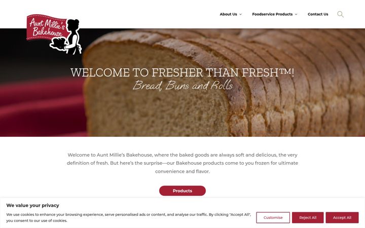 Screenshot of auntmilliesbakehouse.com