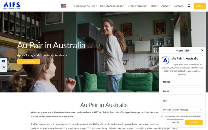 Screenshot von aupairaustralia.com