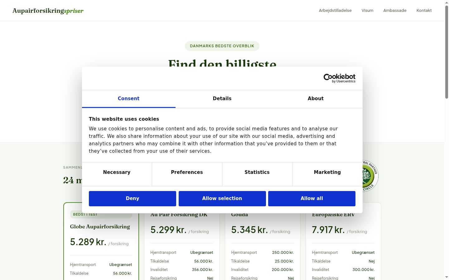 Screenshot del banner di consenso mostrato prima di qualsiasi interazione