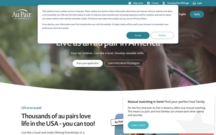 Screenshot of aupairinamerica.co.uk