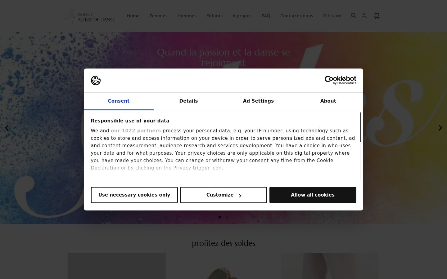 Snímek obrazovky baneru souhlasu zobrazeného před jakoukoli interakcí