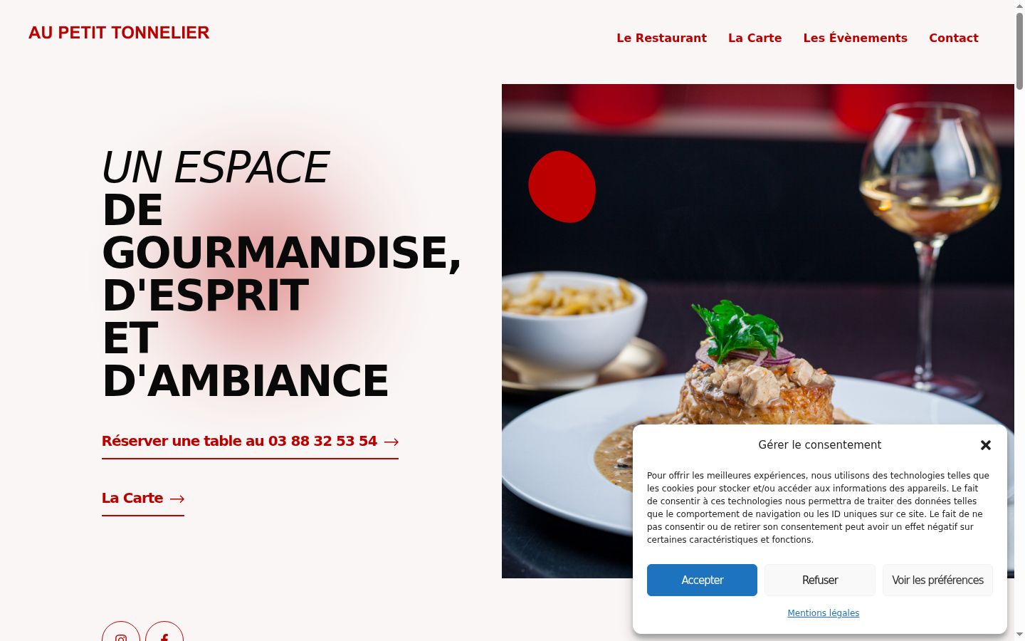 Capture d'écran de la bannière de consentement affichée avant toute interaction
