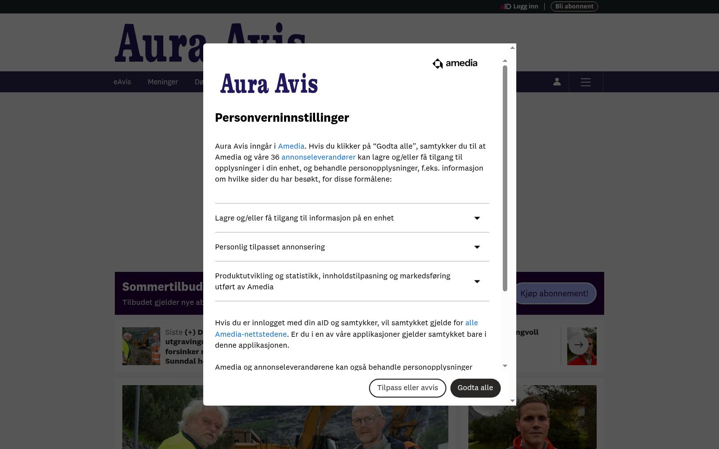 Screenshot des Einwilligungsbanners vor jeglicher Interaktion