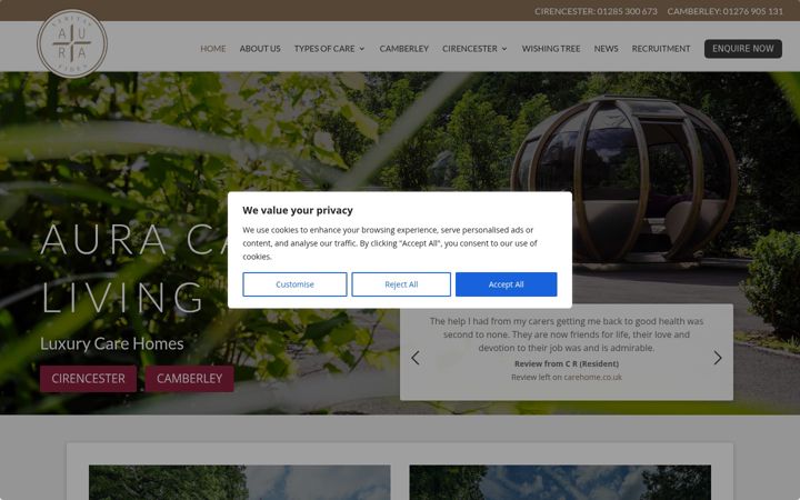 Ekrano kopija auracareliving.com