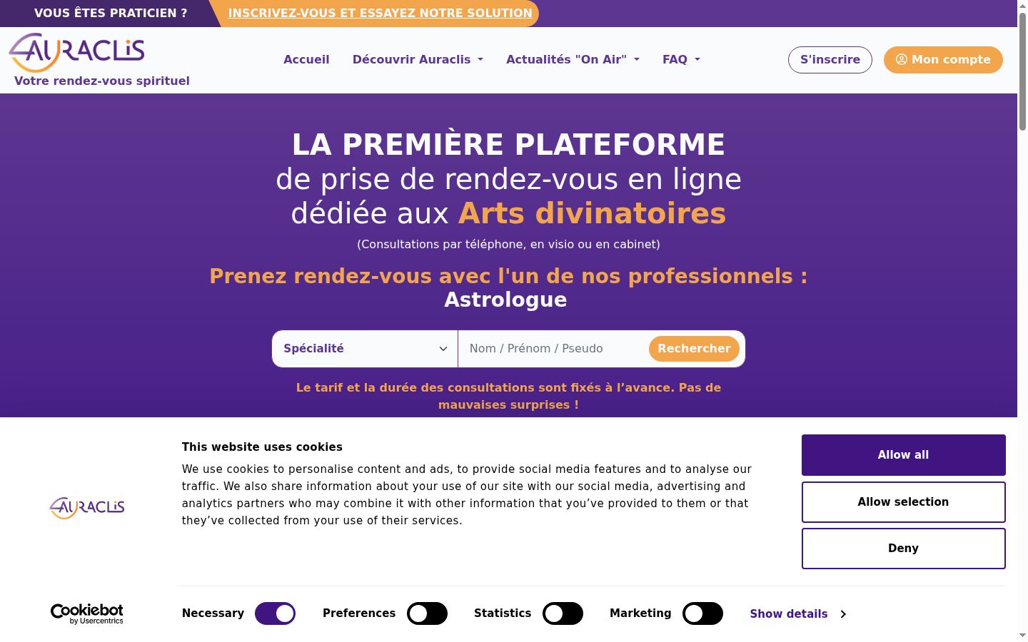 Screenshot del banner di consenso mostrato prima di qualsiasi interazione