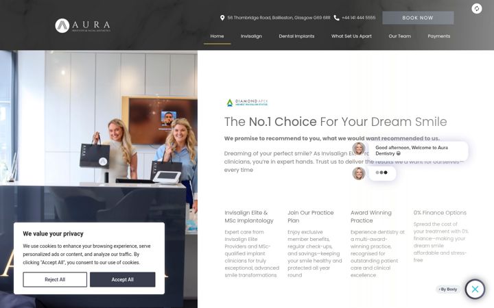 Skærmbillede af auradentistry.co.uk