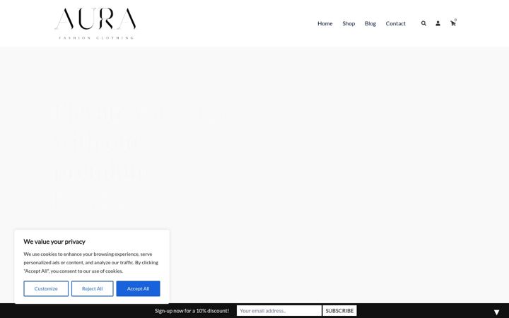 Skærmbillede af aurafashionclothing.com