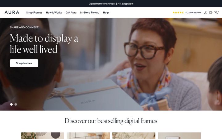 Screenshot of auraframes.com