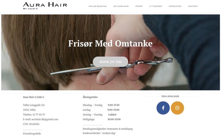 Screenshot of aurahair.dk