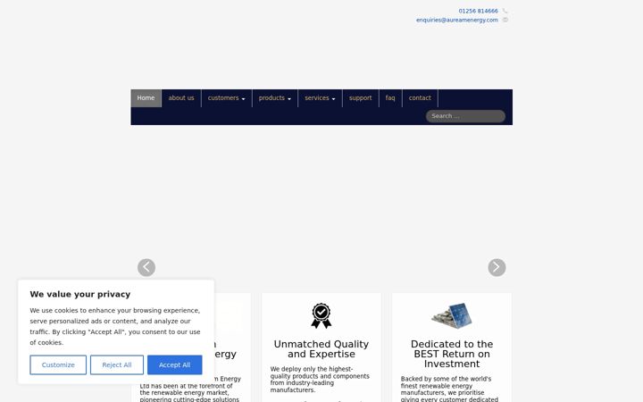 Snímek obrazovky aureamenergy.com